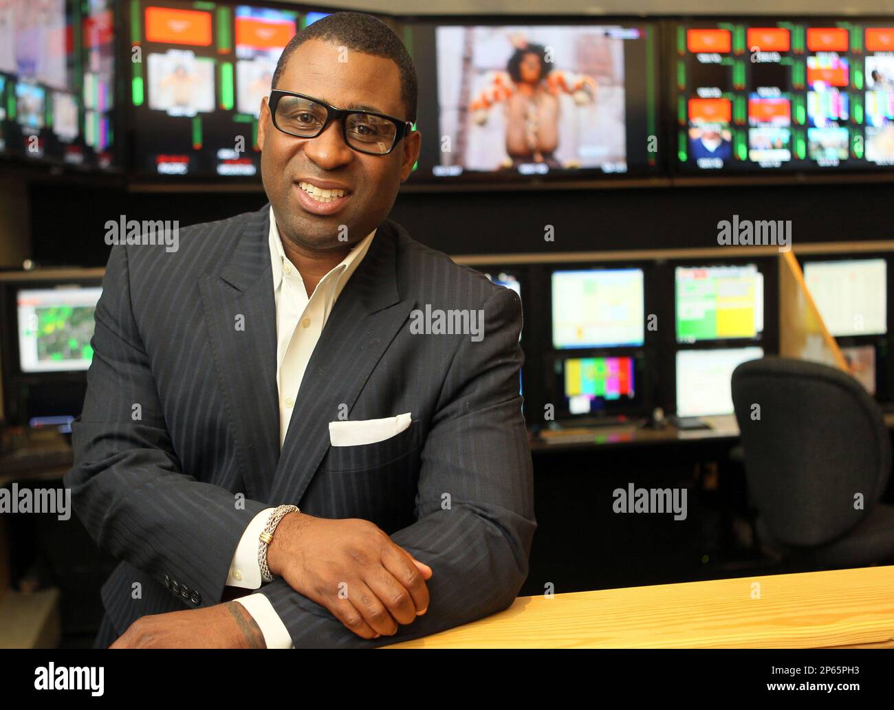Portrait of Bounce TV executive Ryan Glover, inside the broadcast