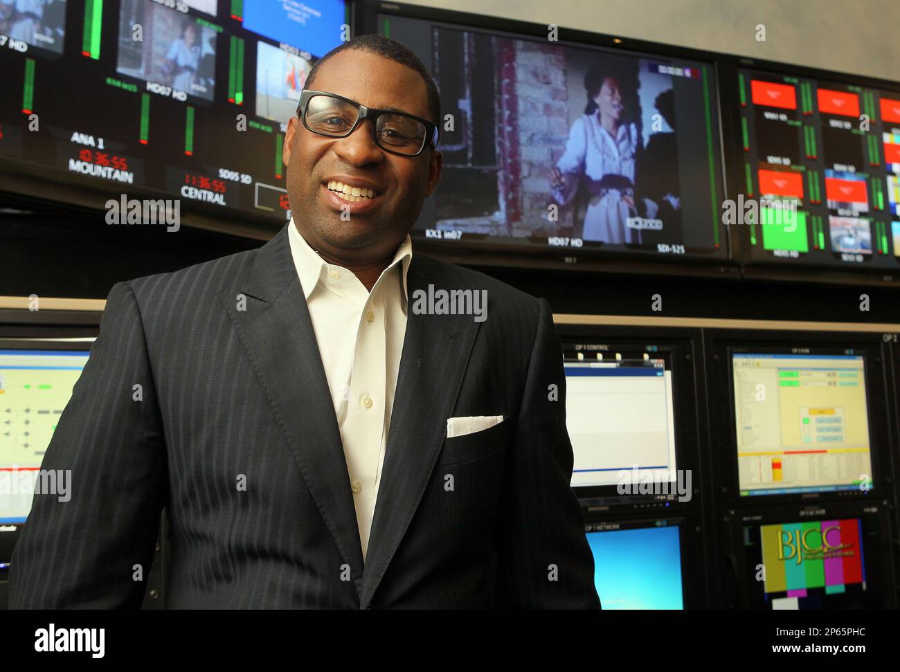 Portrait of Bounce TV executive Ryan Glover, inside the broadcast