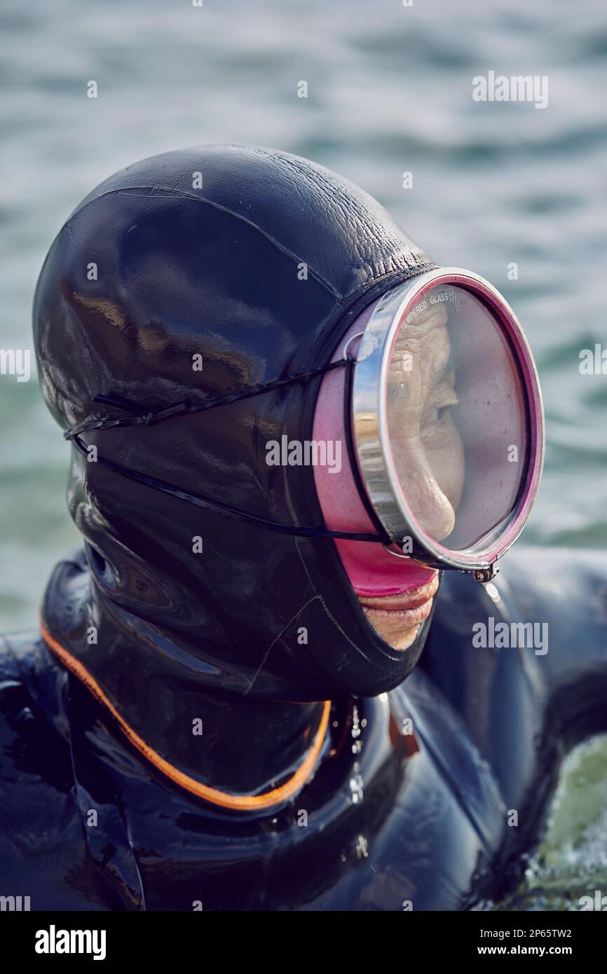Haenyeo, the female divers in the Jeju island, South Korea Stock Photo