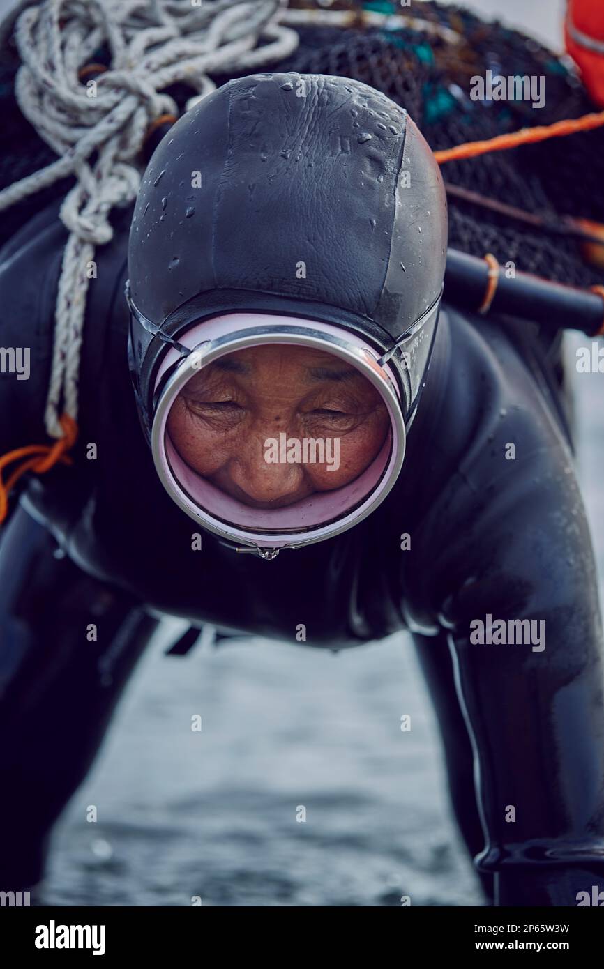 Haenyeo, the female divers in the Jeju island, South Korea Stock Photo