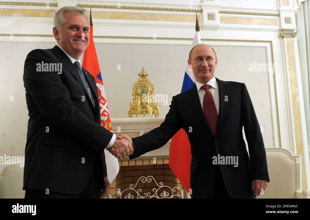 Russian President Vladimir Putin, right, and Serbian President Tomislav ...