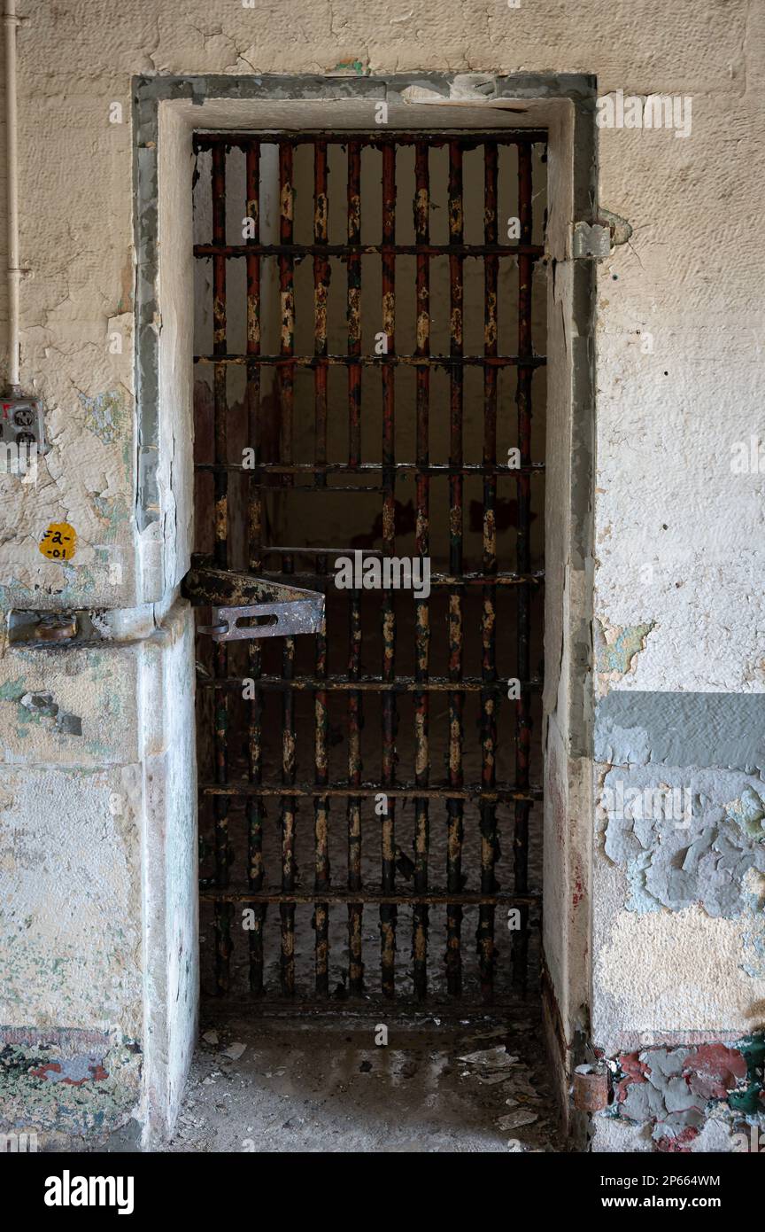 A rusty cell door in an old Joliet Prison Stock Photo