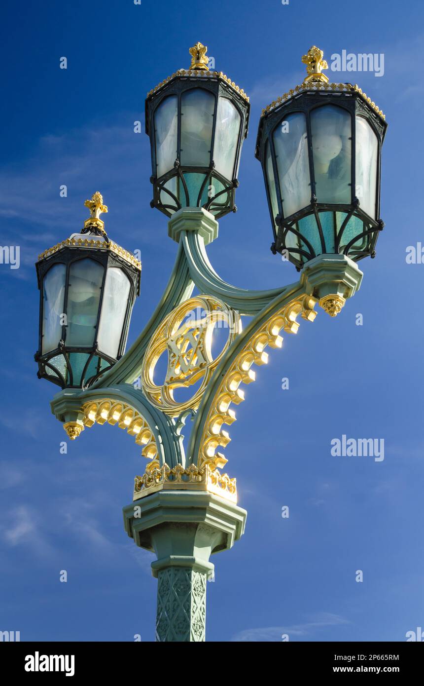 Ornate streetlights on Westminster Bridge, London, England Stock Photo