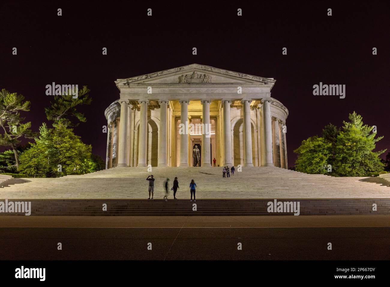 A night view of the Thomas Jefferson Memorial, lit up at night in West Potomac Park, Washington, D.C., United States of America, North America Stock Photo