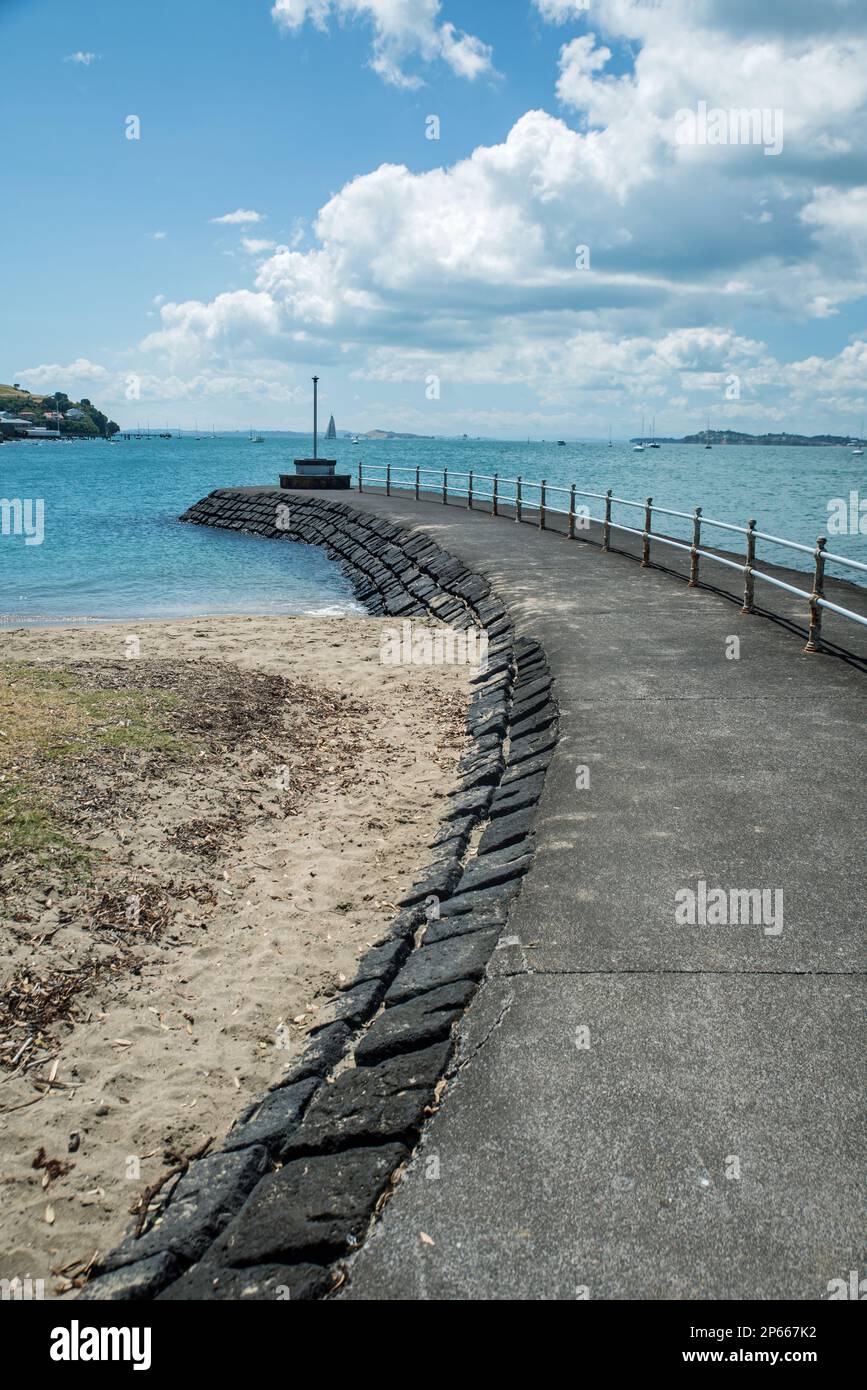 A view from Devonport beach with its small boat jetty, Devonport, north island, New Zealand Stock Photo