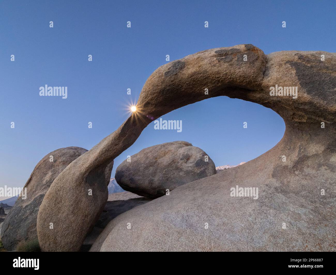 A naturally formed arch at night in the Alabama Hills National Scenic Area, Eastern Sierra Nevadas, California, United States of America Stock Photo