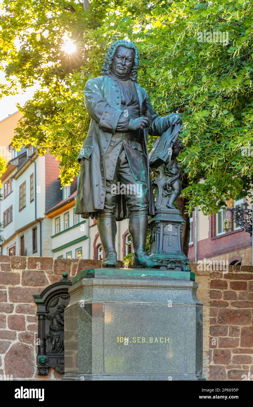 Statue of Johann Sebastian Bach, Eisenach, Thuringian Forest, Thuringia, Germany, Europe Stock Photo