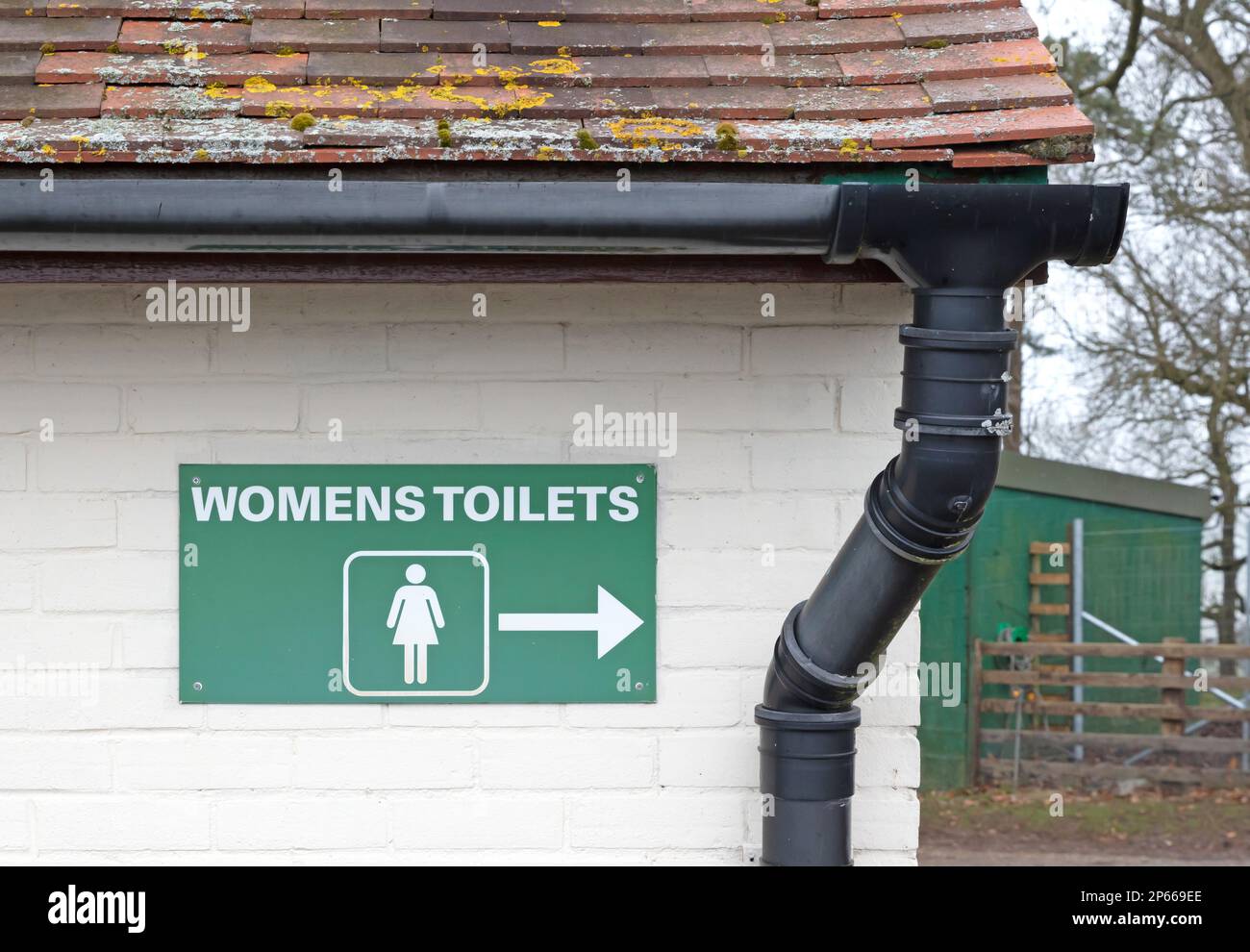 Sign of public toilets WC restroom for women, selective focus Stock