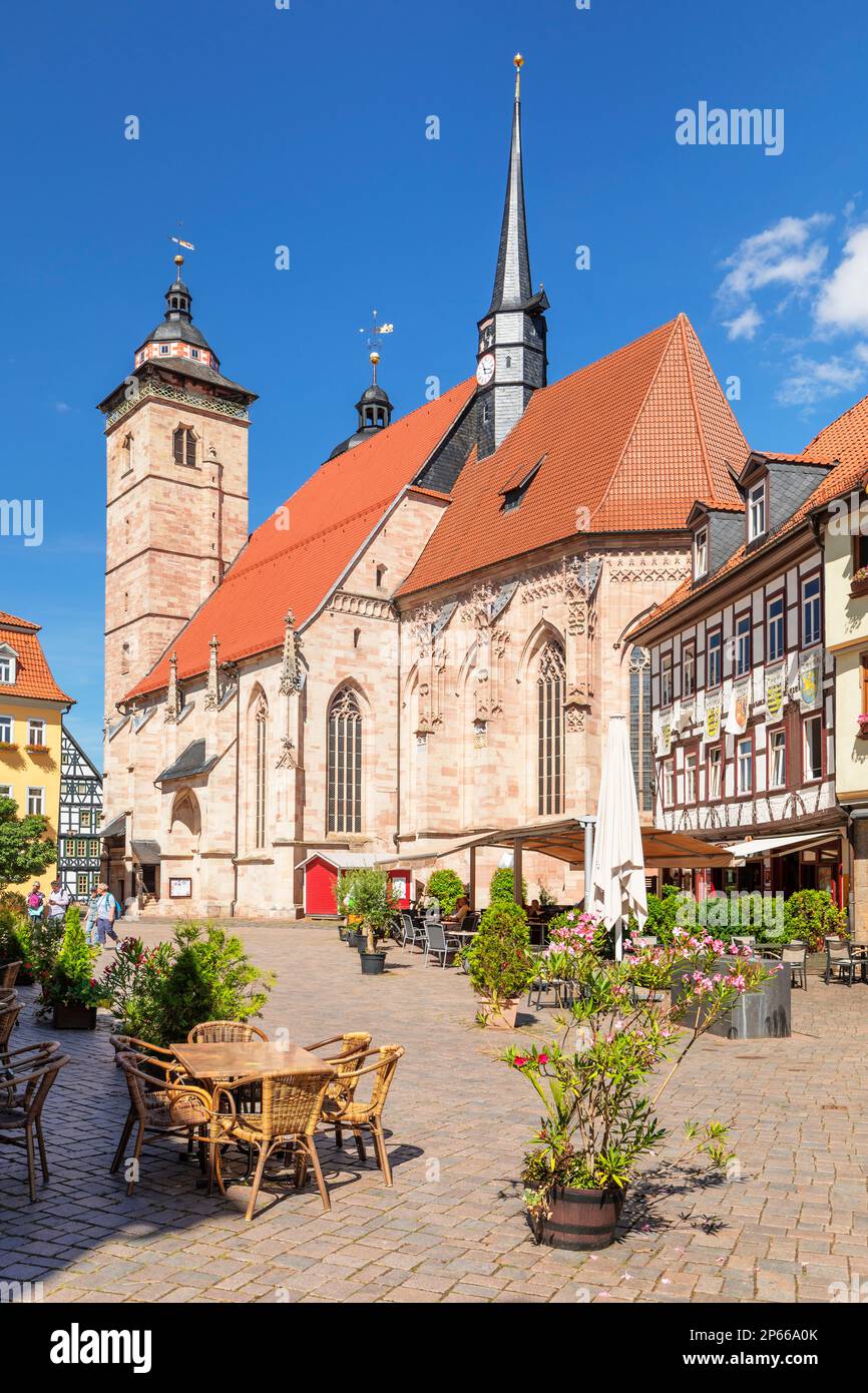 Old market with the town church of St. George, Schmalkalden, Thuringian Forest, Thuringia, Germany, Europe Stock Photo