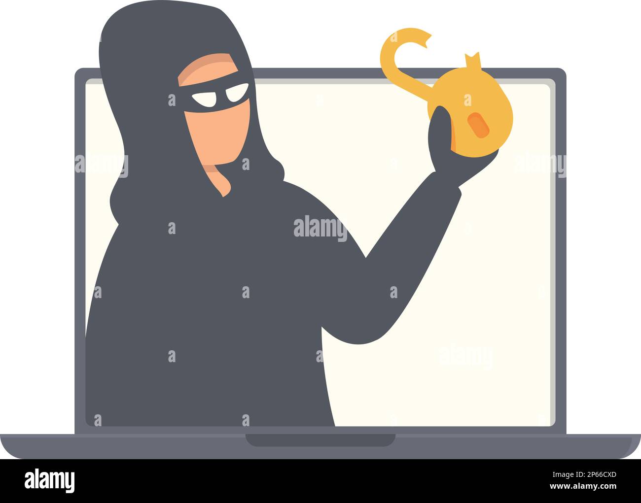 Unlock secured scam icon cartoon vector. Computer data. Cyber attack ...