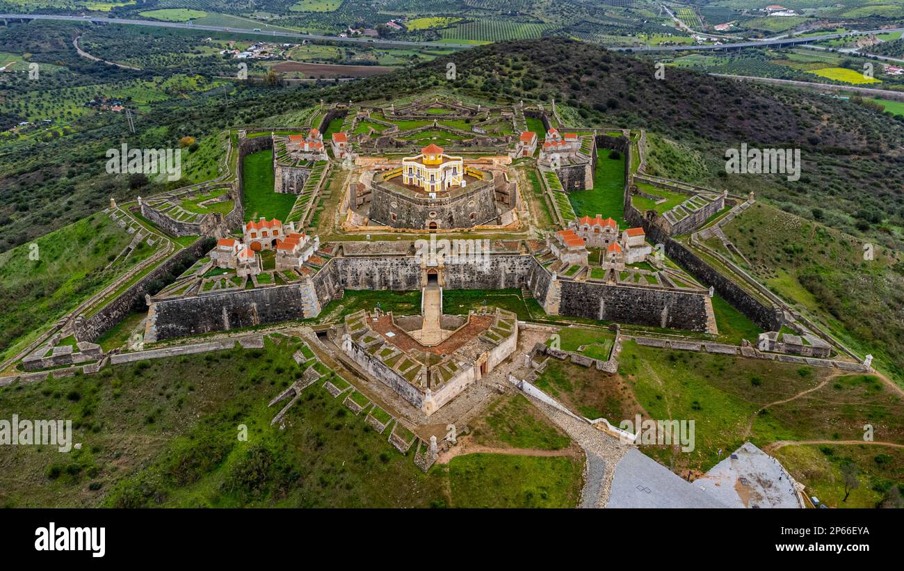 Aerial view of the Forte de Nossa Senhora da Graca, Elvas, UNESCO World Heritage Site, Alentejo, Portugal, Europe Stock Photo