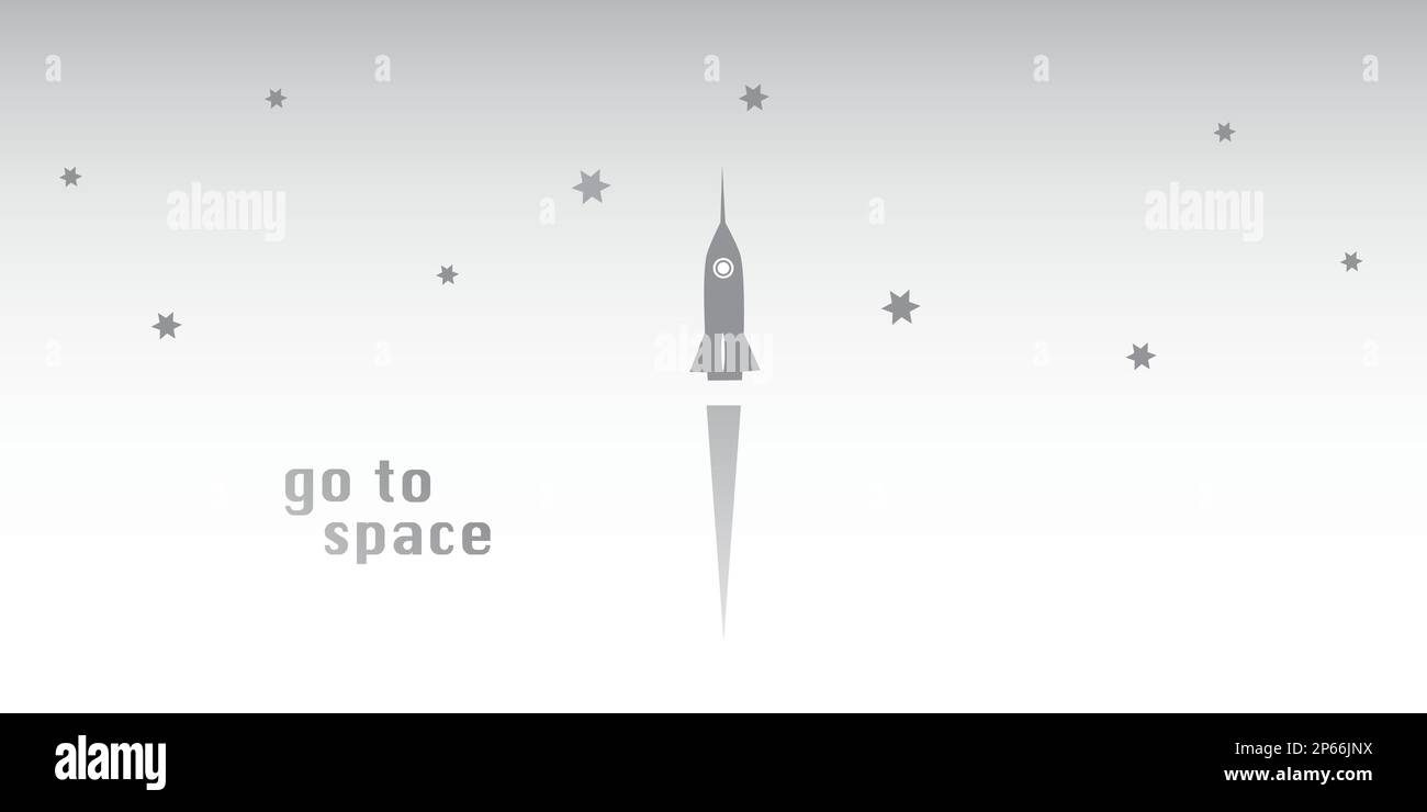 Go to Space - Grey Minimal Rocket Take Off Concept, Vector Design Stock Vector