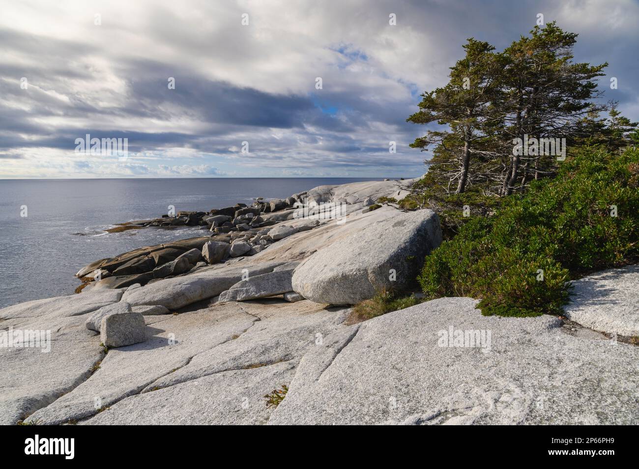 Waves crashing on rocky shore, Crystal Crescent Beach Provincial Park, Nova Scotia, Canada, North America Stock Photo