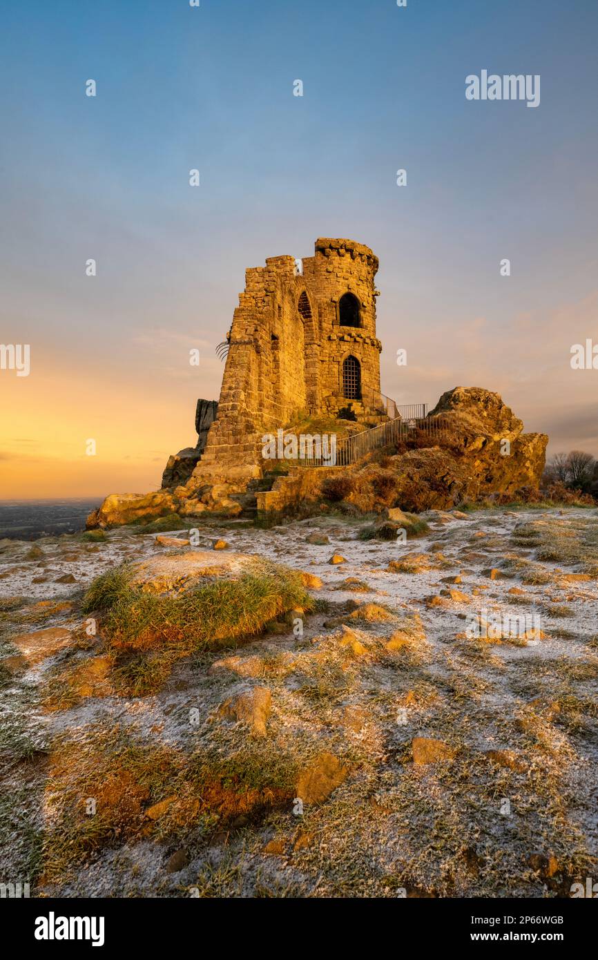 The Folly at Mow Cop with a winter dusting of snow, Mow Cop, Cheshire, England, United Kingdom, Europe Stock Photo