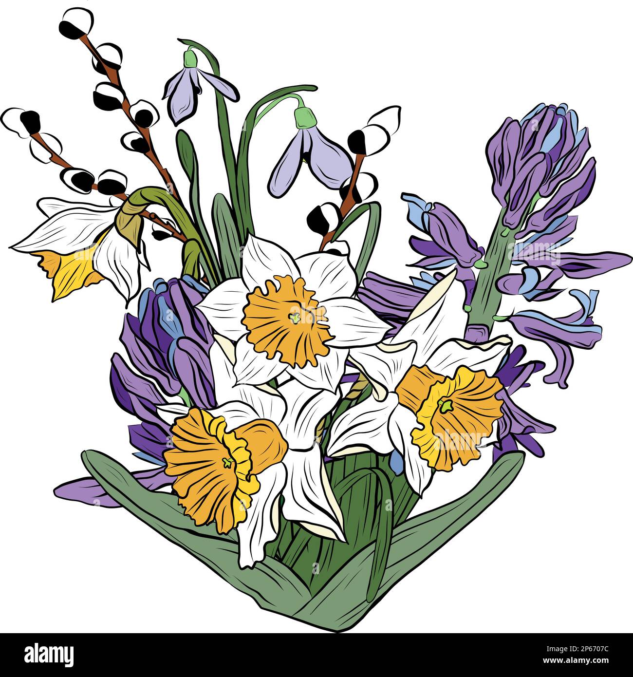 vector drawing bouquet of spring flowers Stock Vector