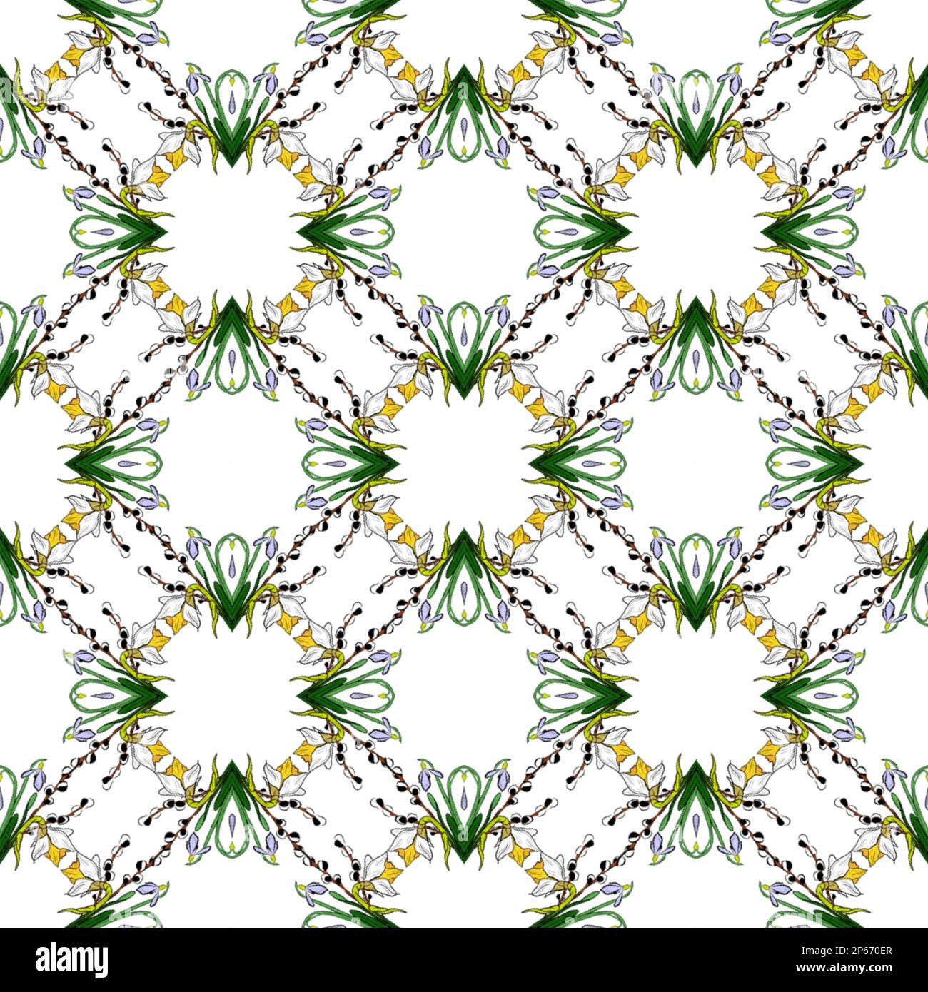 drawing seamless pattern spring flowers for home textiles, towels, tacks, aprons. It can also be used for vintage-style invitations, scrapbooking, wra Stock Photo