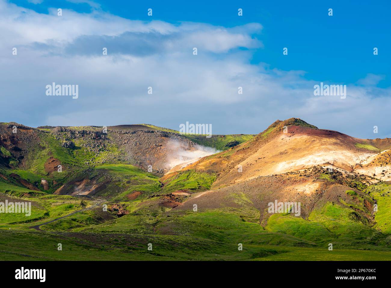 Geothermal area and hot springs at Seltun Hot Springs, Krysuvik, The Capital Region, Iceland, Polar Regions Stock Photo