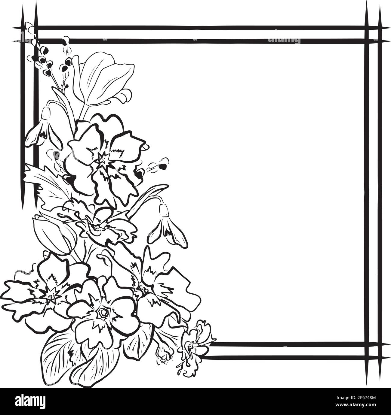 Vector drawing frame with spring flowers Stock Vector