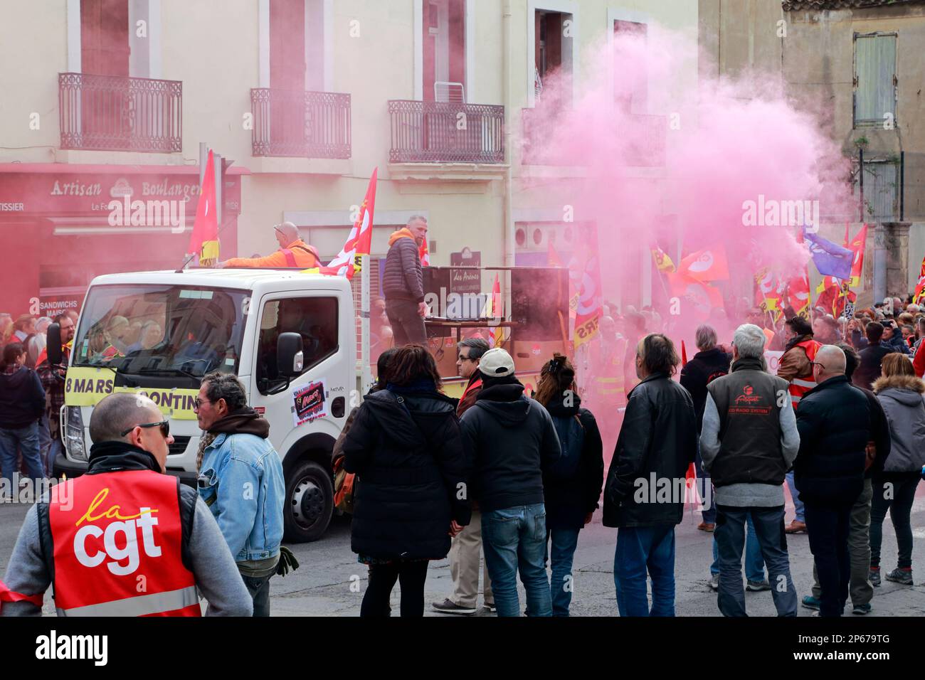Demonstration against the new pension reform. Beziers, Occitanie, France Stock Photo