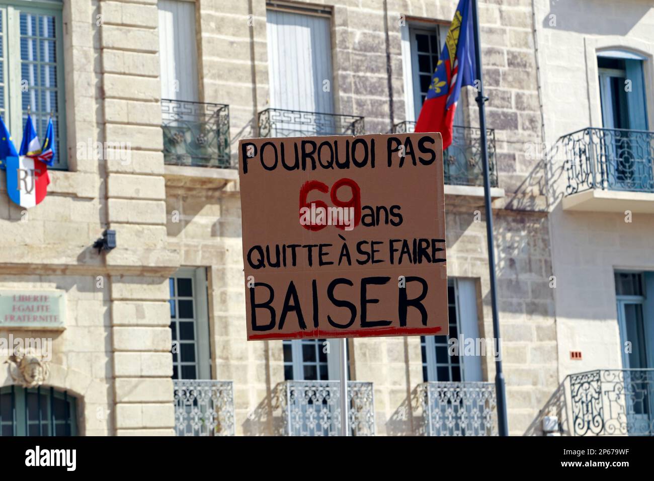 Demonstration against the new pension reform. Beziers, Occitanie, France Stock Photo