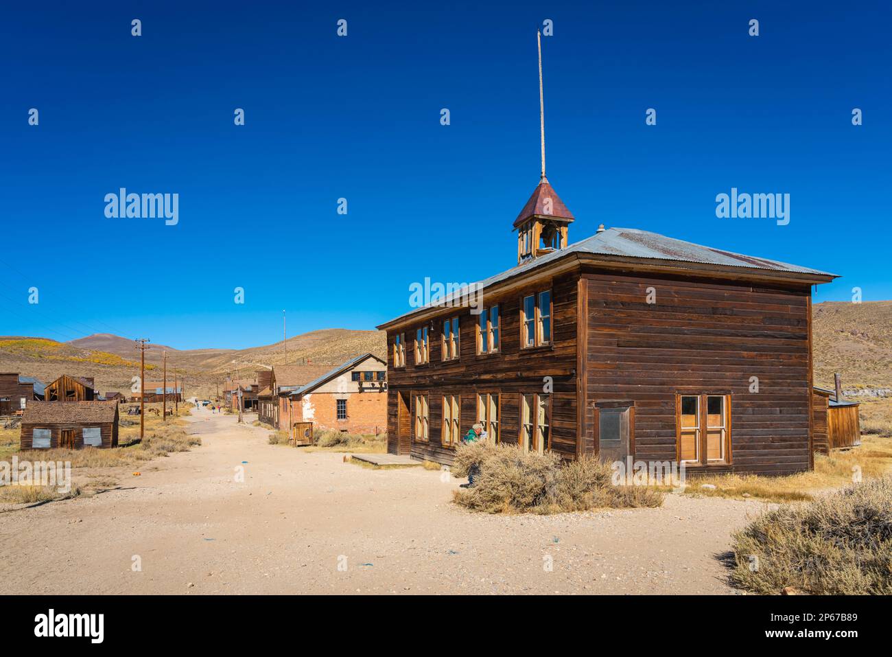 Abandoned wooden deserted buildings in Bodie ghost town, Mono County, Sierra Nevada, Eastern California, California, United States of America Stock Photo