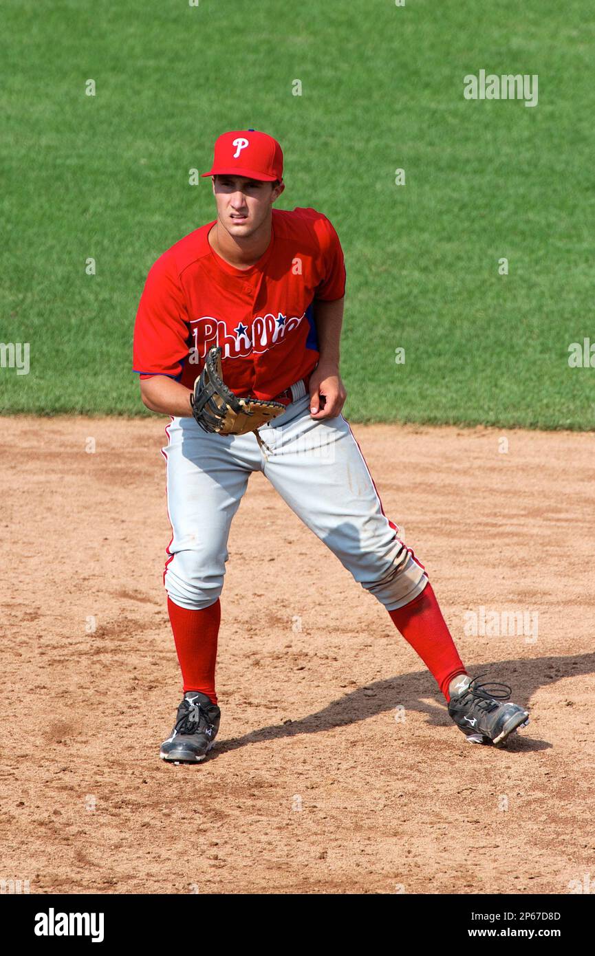 Joe Dudek #6 of Christian Brothers Academy in Lincroft, New Jersey playing  for the Philadelphia Phillies scout team during the East Coast Pro Showcase  at Alliance Bank Stadium on August 2, 2012