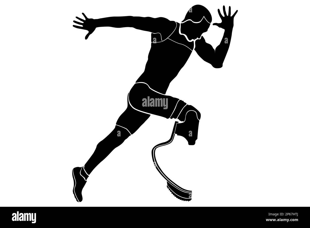 explosive runner athlete disabled amputee black silhouette Stock Photo
