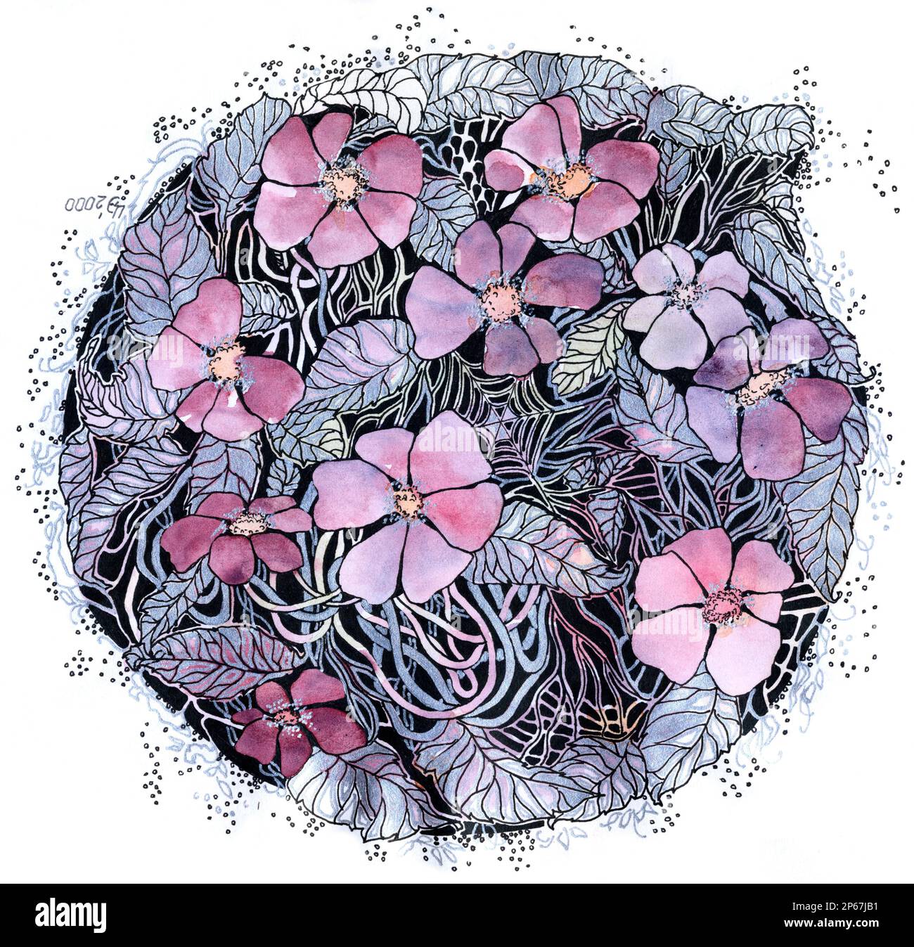 Elegant flower arrangement of line art flowers and leaves. Design