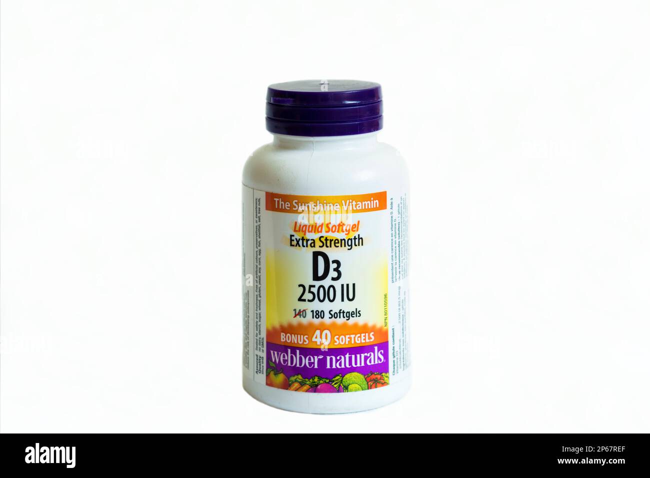 Bottle of D3 supplement 2500 UI from Webber Naturals Stock Photo