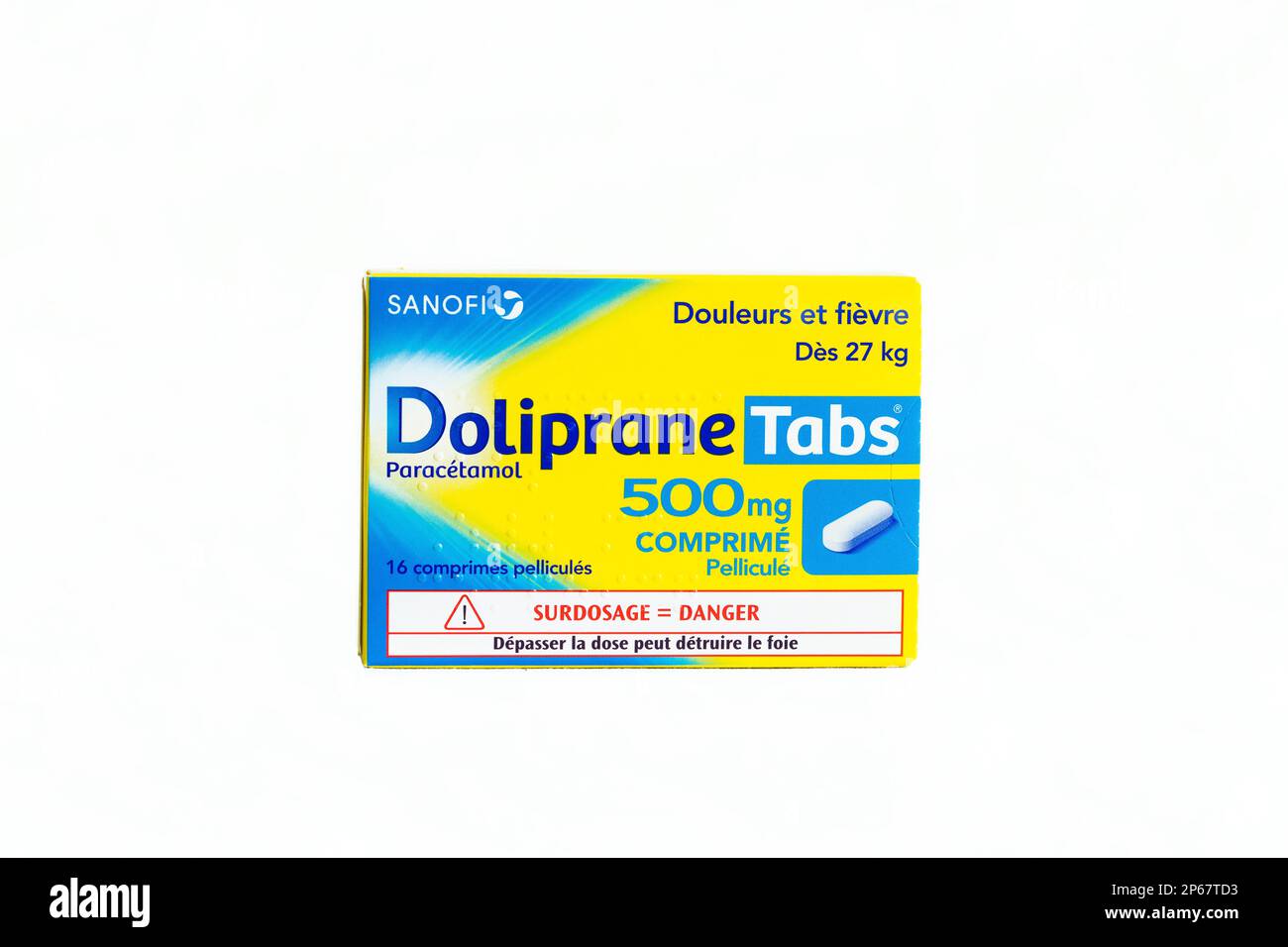 Doliprane 500 mg from Sanofi, Paracetamol tablets painkiller Stock Photo