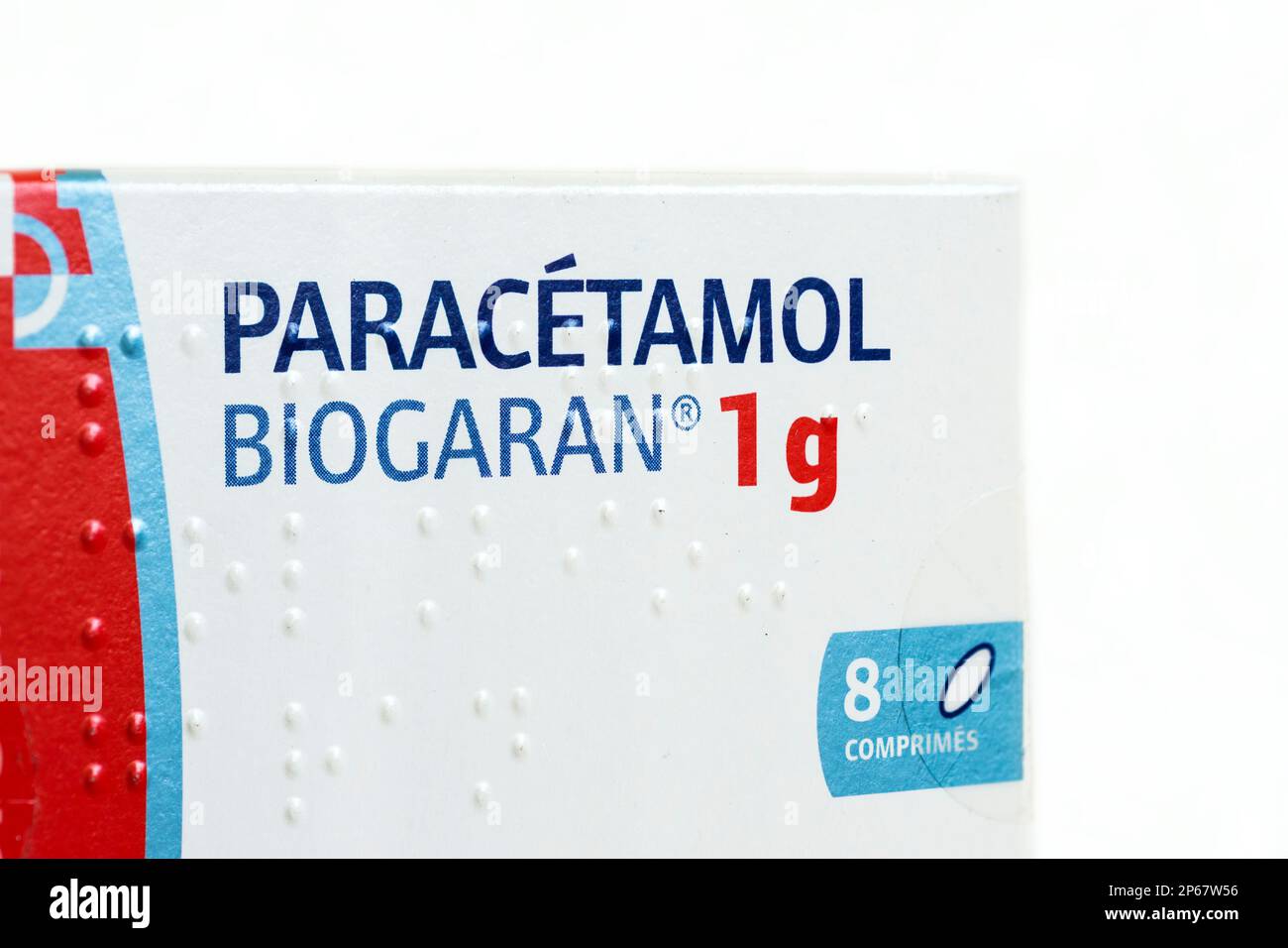 Paracetamol Biogaran 1g, Paracetamol tablets painkiller Stock Photo