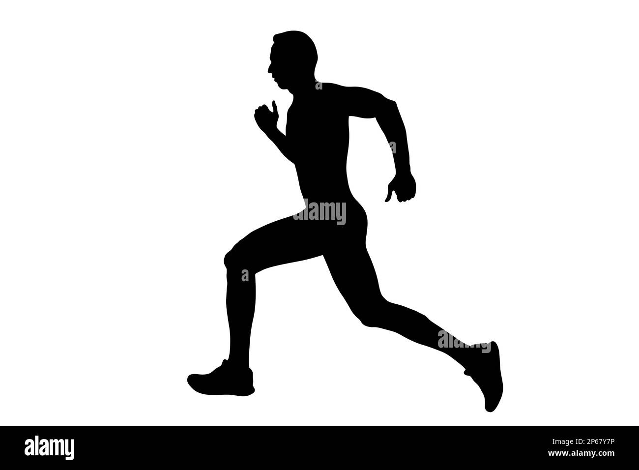 black silhouette male runner running on white background Stock Photo