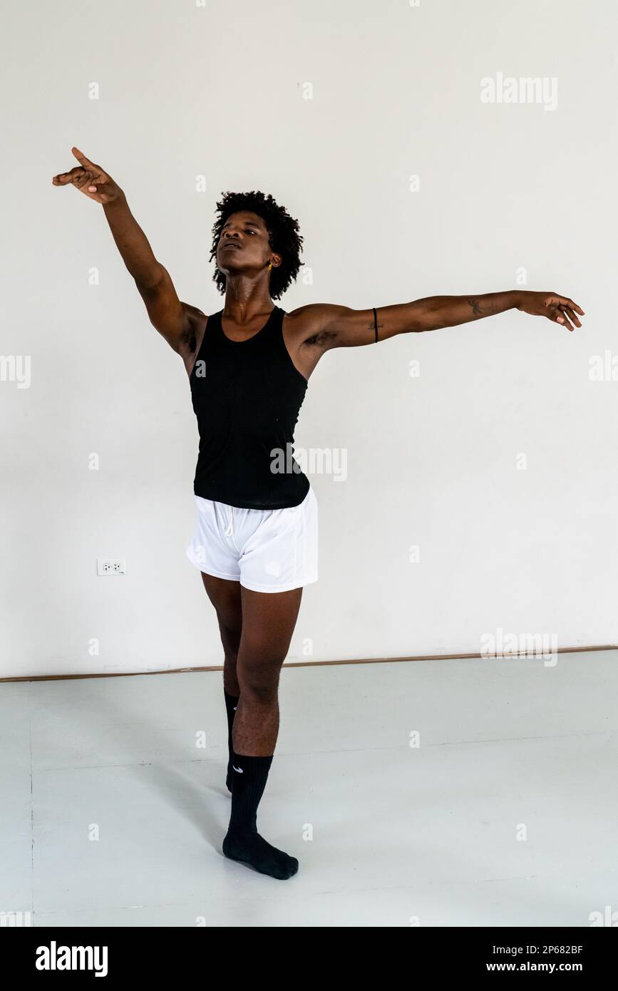 Dancer in rehearsal class of the Mi Compania Ballet Company, Havana, Cuba, West Indies, Caribbean, Central America Stock Photo