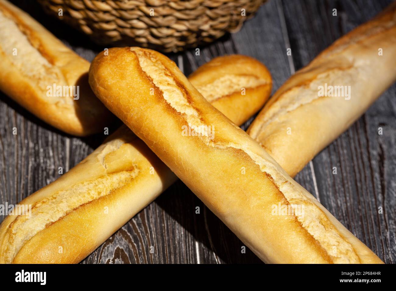 baguette group on wood background Stock Photo