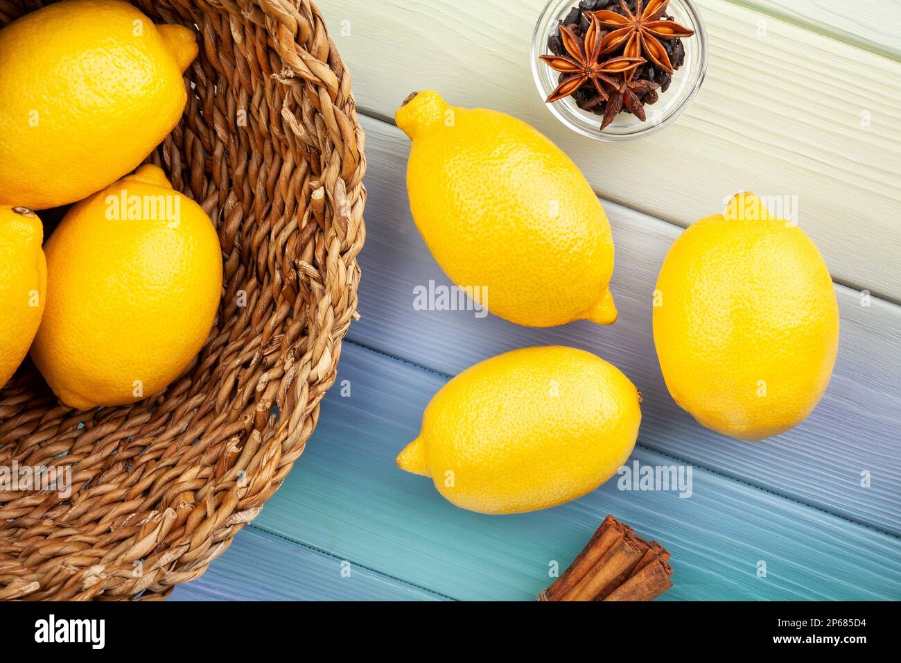 lemon group on wood background Stock Photo