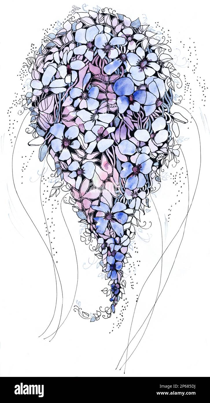 Elegant flower arrangement of line art flowers and leaves. Design