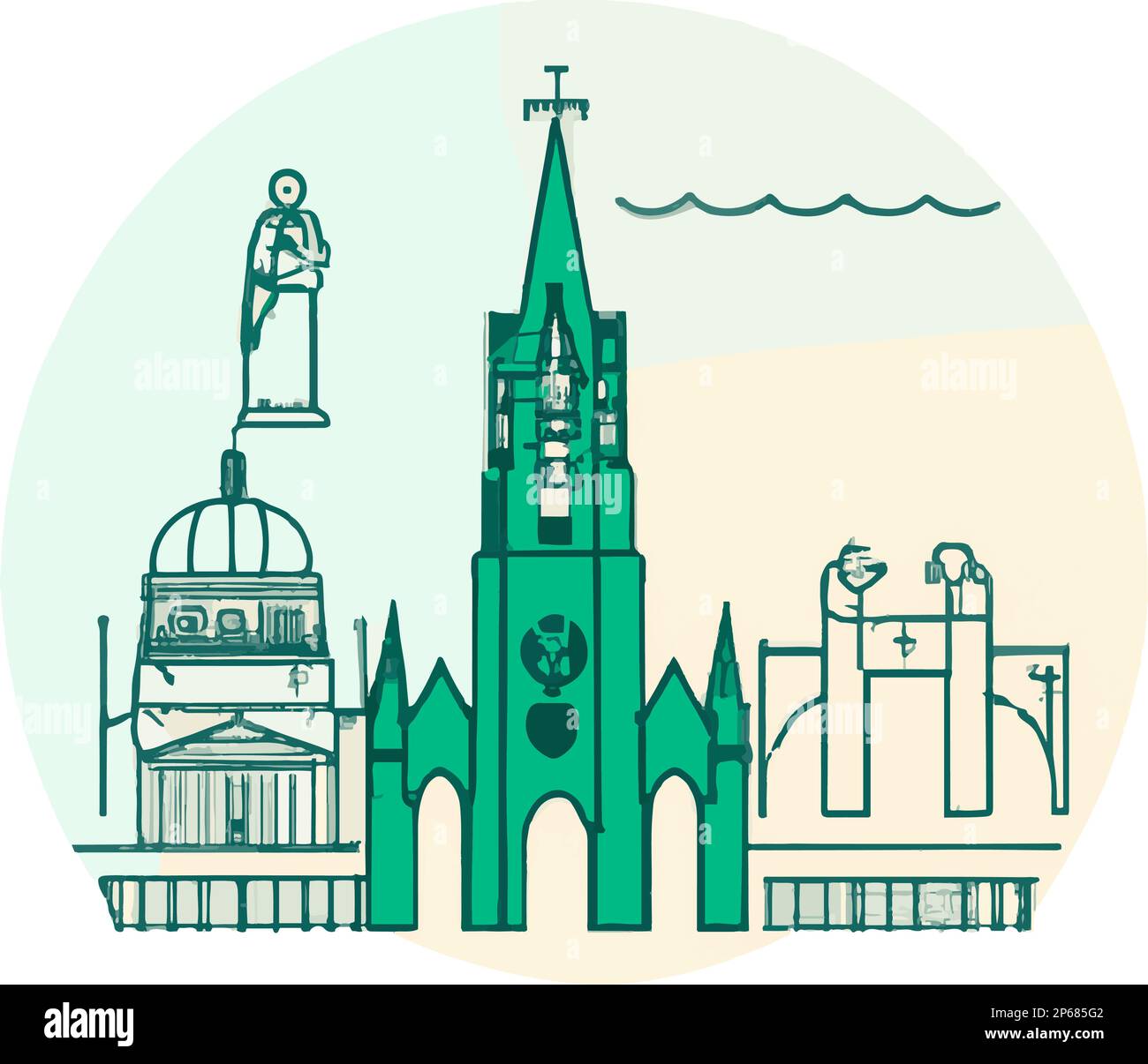 Dublin, Ireland Travel Skyline. Handmade vector art illustration Stock