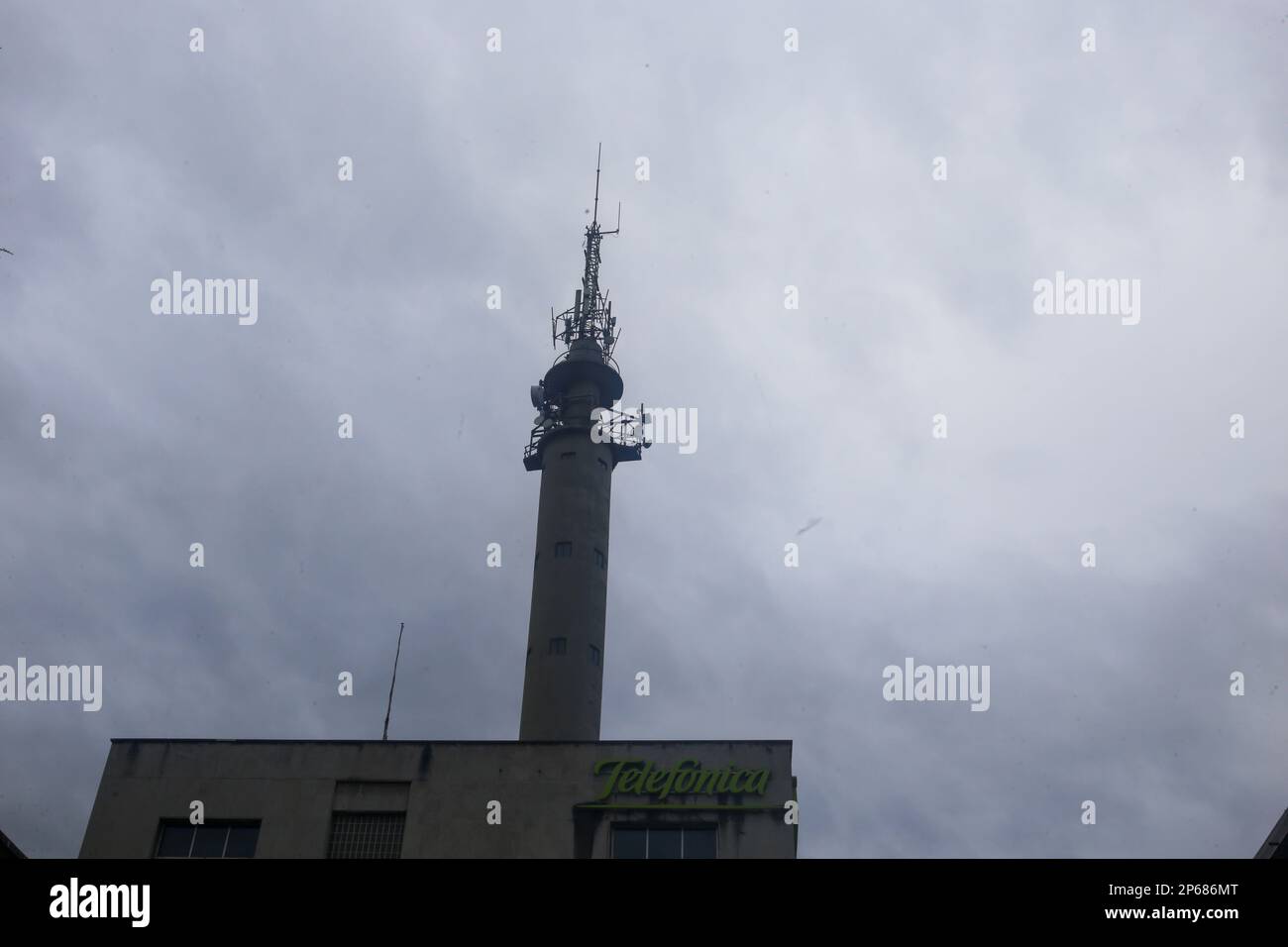 Oviedo, Spain, 7th March, 2023: The telephone antennas that has the headquarters in Oviedo during Telefónica Spain bills 12,497 million in 2022 on March 07, 2023, in Oviedo, Spain. Credit: Alberto Brevers / Alamy Live News Stock Photo