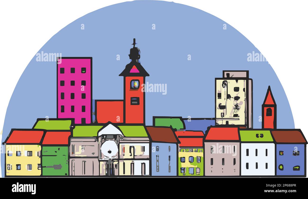 Ljubljana, Slovenia Travel Skyline. Handmade vector art illustration. Stock Vector