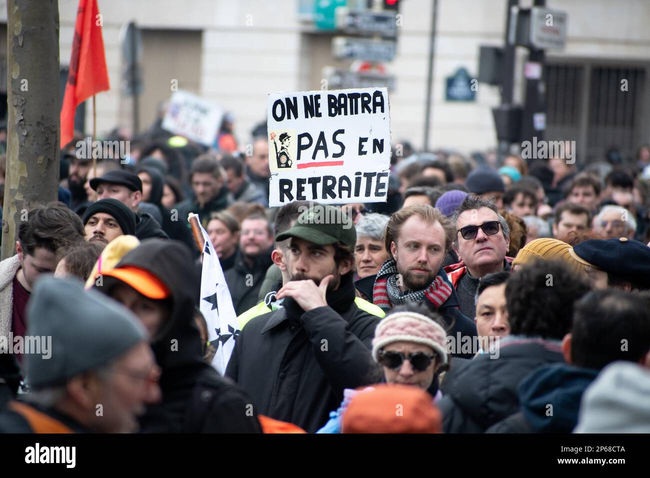 Paris, France, 7th March, 2023. Strike and people protests against pension reform - Jacques Julien/Alamy Live News Stock Photo