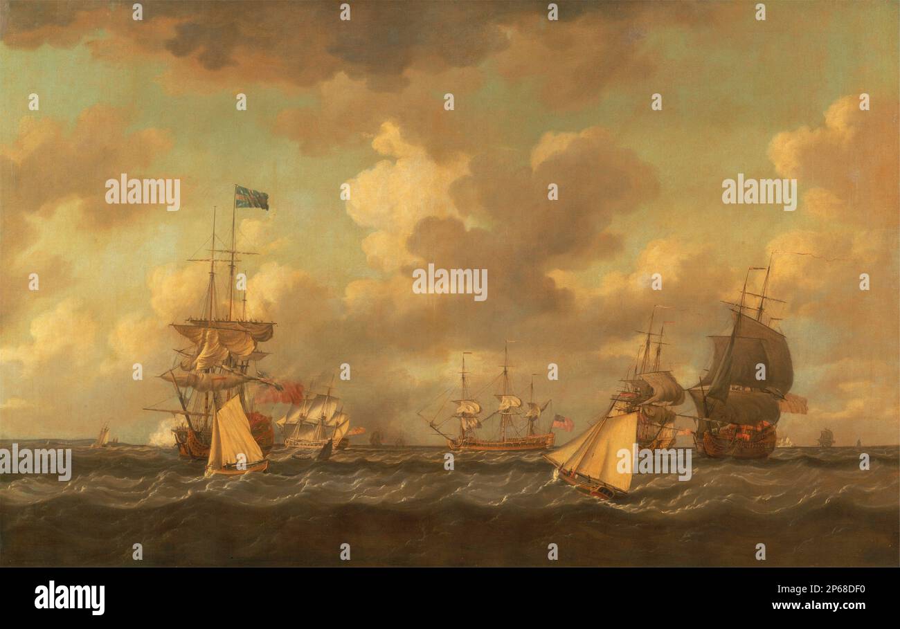 English Ships Coming to Anchor in a Fresh Breeze.  Dominic Serres RA.  late 18th century. Stock Photo