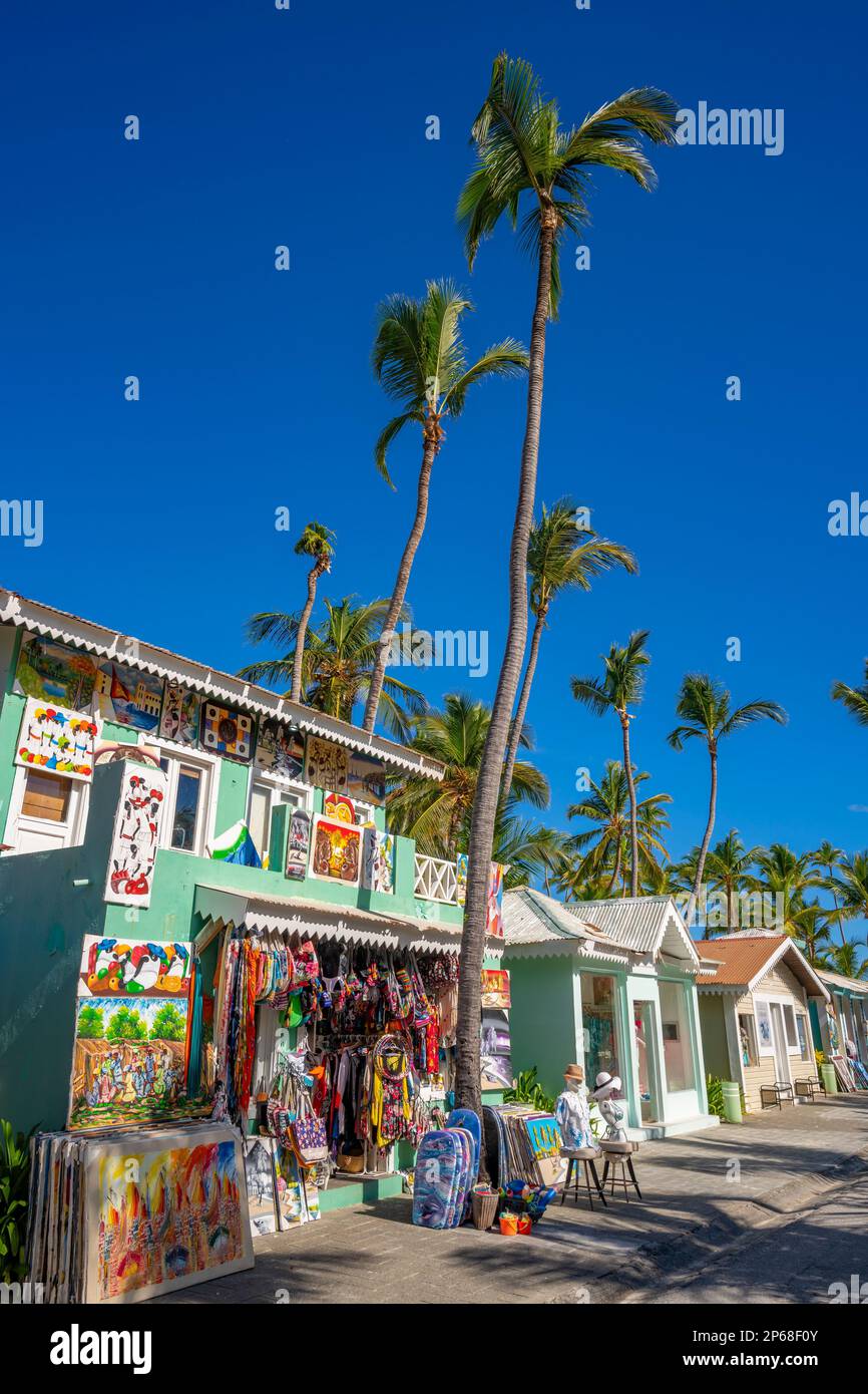 View of colourful shops on Bavaro Beach, Punta Cana, Dominican Republic, West  Indies, Caribbean, Central America Stock Photo - Alamy