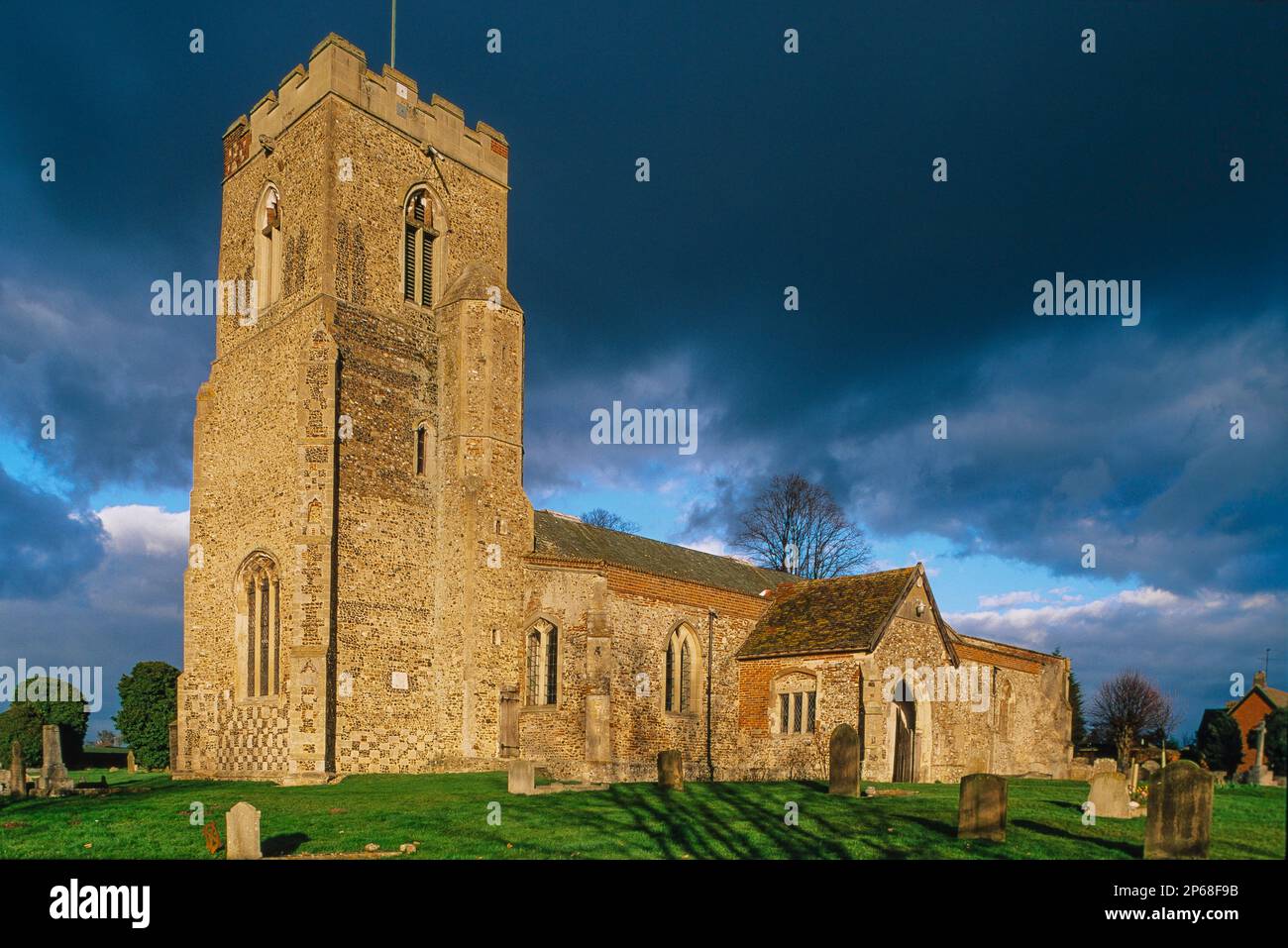 Church England countryside, view of the 15th century Church of St Peter and St Paul sited in the Suffolk village of Kedington, England, UK Stock Photo
