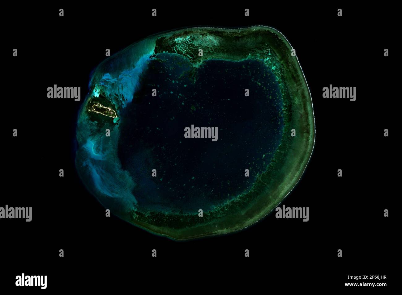 Pratas Island in the South China Sea seen from space - contains modified Copernicus Sentinel Data (2023) Stock Photo