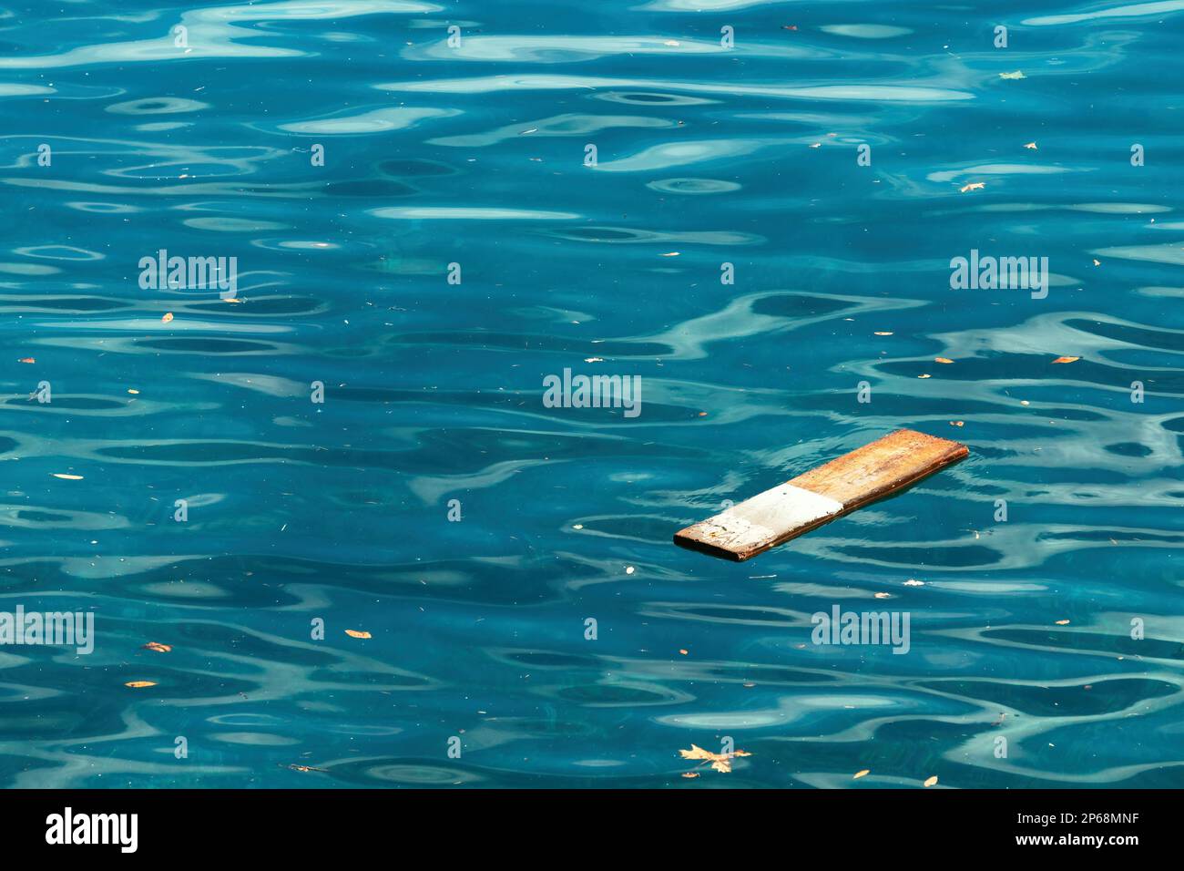 Wooden plank floating on ocean water surface after storm Stock Photo Alamy