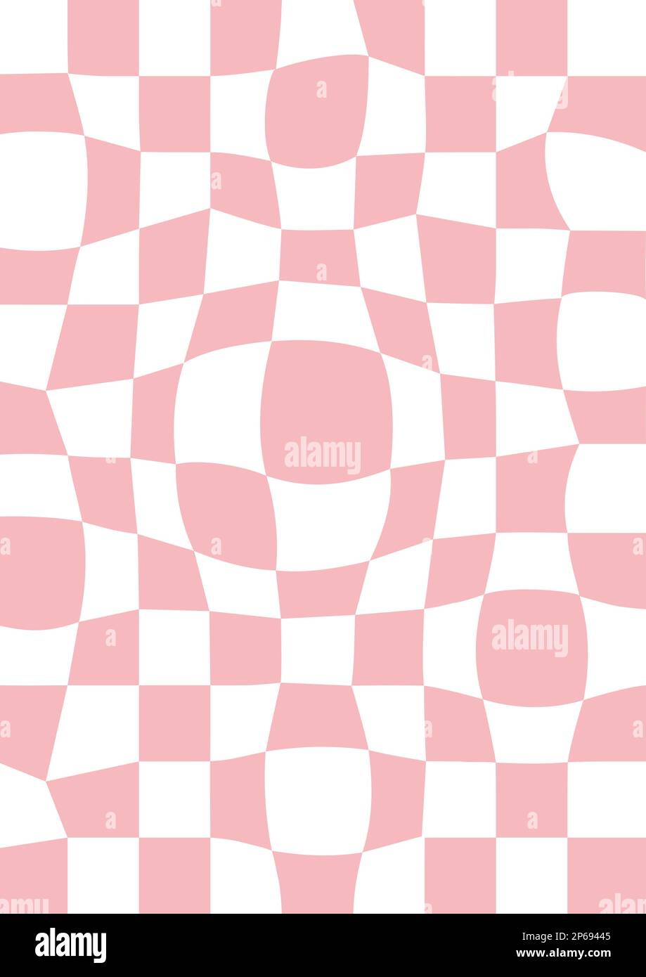 Trippy grid retro distorted chessboard background. Vintage groovy pink abstract geometric pattern for textile. Vector hippie 70s 80s style Stock Vector