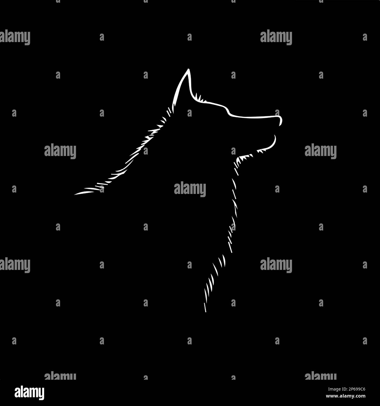 Minimalistic logo template, white icon of wolf silhouette on black ...