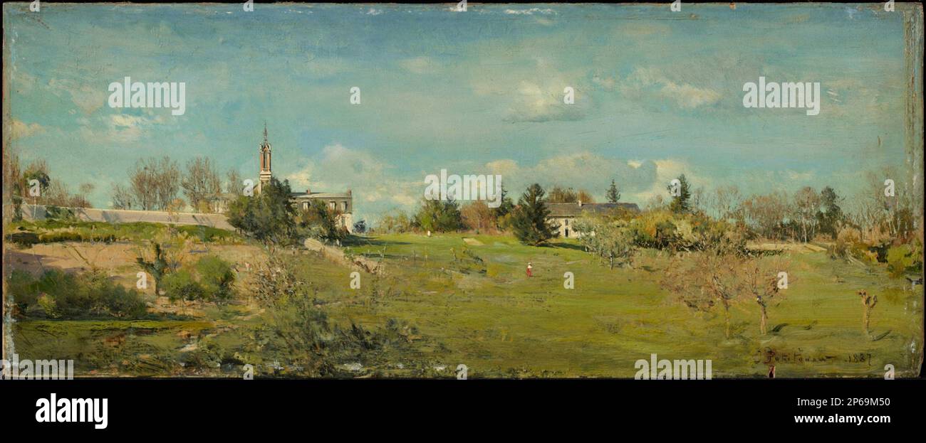Ivan Pavlovich Pokitonow, Landscape, 1887, oil on panel. Stock Photo