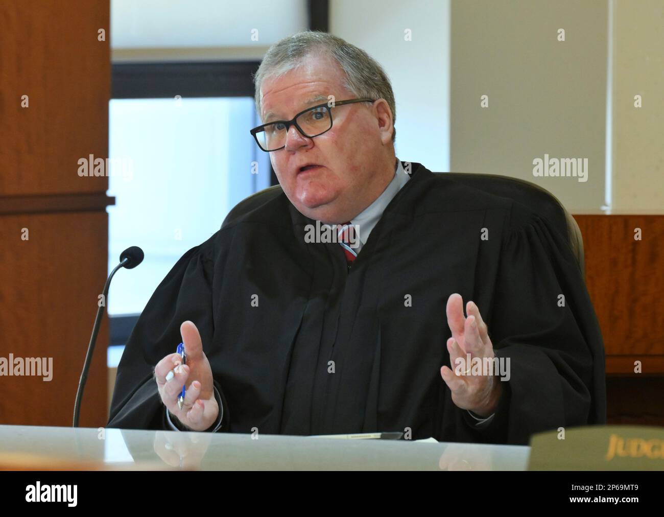 Michigan Court of Appeals judge Michael Riordan speaks during a hearing