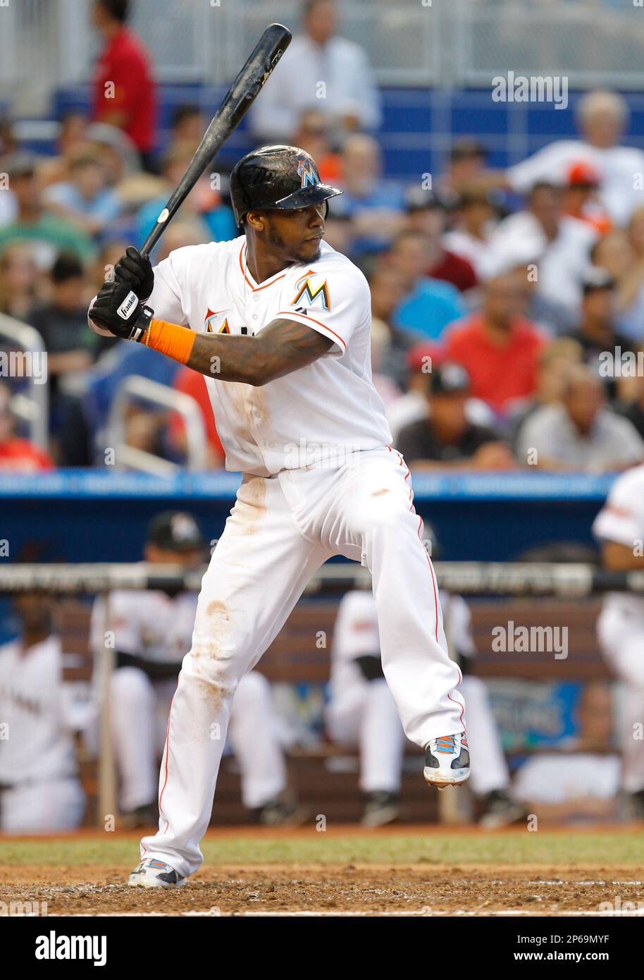 Miami Marlins Hanley Ramirez in a game against the Boston Red Sox in Miami, Florida on June 12,2012 at Marlins Park.(AP Photo/Tom DiPace Stock Photo -  Alamy